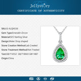 925 Silver Water Drop Emerald Zircon Pendant Necklace for Women