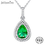925 Silver Water Drop Emerald Zircon Pendant Necklace for Women