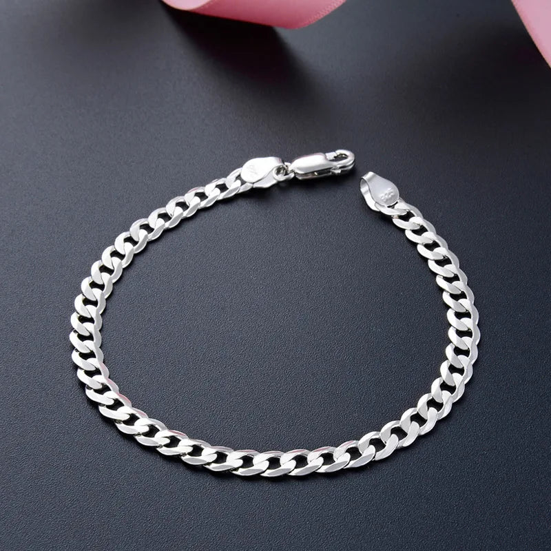 Jellystory Stamp Texture 925 Silver Bracelets for Men Women