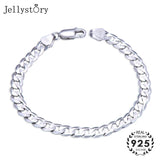 Jellystory Stamp Texture 925 Silver Bracelets for Men Women