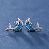 Opal Dolphin Stud Earrings 925 Sterling Silver Gift To Girlfriend