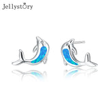 Opal Dolphin Stud Earrings 925 Sterling Silver Gift To Girlfriend