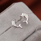 Opal Dolphin Stud Earrings 925 Sterling Silver Gift To Girlfriend