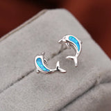 Opal Dolphin Stud Earrings 925 Sterling Silver Gift To Girlfriend