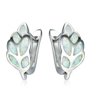 Opal Leaves Stud Earrings 925 Sterling Silver Unique Wedding Anniversary Jewelry