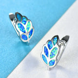 Opal Leaves Stud Earrings 925 Sterling Silver Unique Wedding Anniversary Jewelry