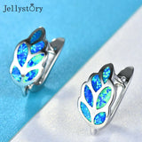 Opal Leaves Stud Earrings 925 Sterling Silver Unique Wedding Anniversary Jewelry
