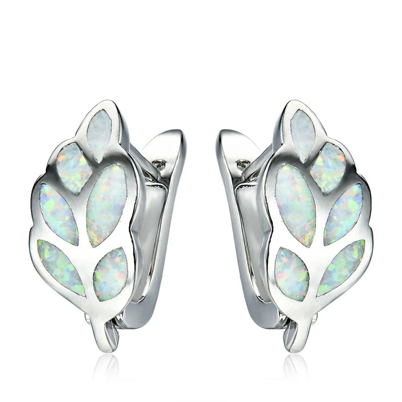 Opal Leaves Stud Earrings 925 Sterling Silver Unique Wedding Anniversary Jewelry