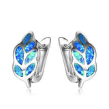 Opal Leaves Stud Earrings 925 Sterling Silver Unique Wedding Anniversary Jewelry