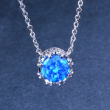 Round Opal Pendant Necklace for Women 925 Sterling Silver Wedding Jewelry