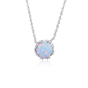 Round Opal Pendant Necklace for Women 925 Sterling Silver Wedding Jewelry