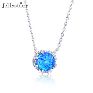 Round Opal Pendant Necklace for Women 925 Sterling Silver Wedding Jewelry