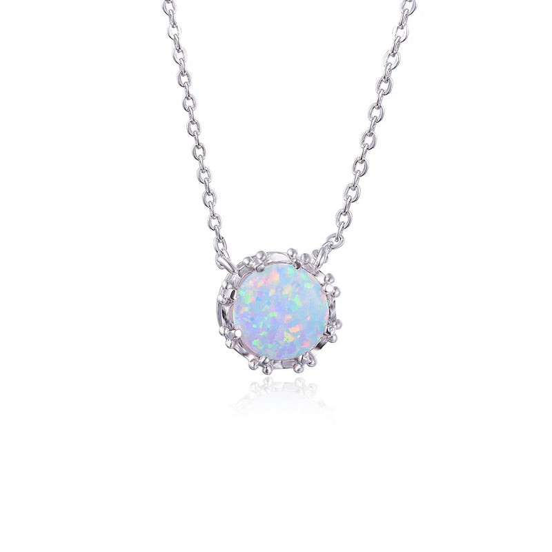 Round Opal Pendant Necklace for Women 925 Sterling Silver Wedding Jewelry
