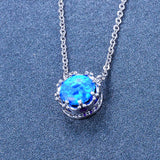 Round Opal Pendant Necklace for Women 925 Sterling Silver Wedding Jewelry