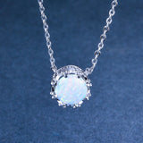 Round Opal Pendant Necklace for Women 925 Sterling Silver Wedding Jewelry