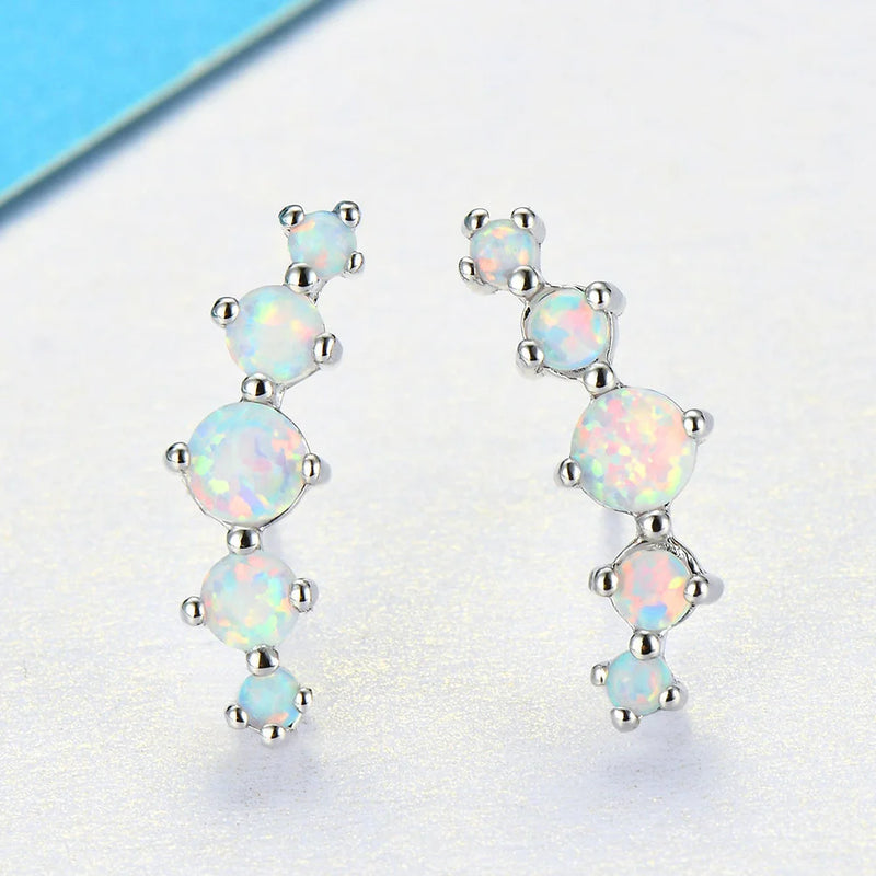 Round Opal Earrings 925 Sterling Silver Wedding Jewelry