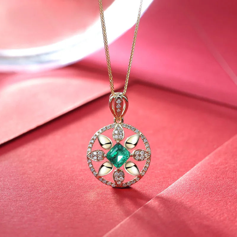Silver 925 Necklace with Emerald Zircon Pendant