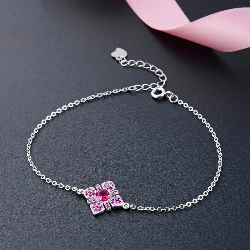 Jellystory Silver Bracelet for Women Flower-shaped Zircon Gemstones