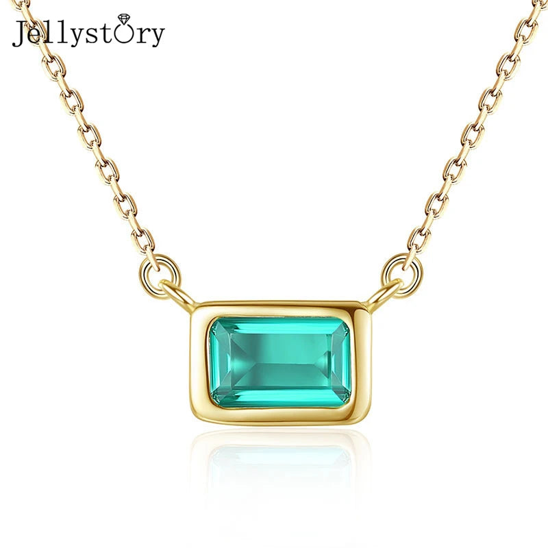 Emerald Necklace 925 Silver Rectangle Pendant Wedding Fine Jewelry
