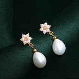 Water Drop Shape Pearl Earrings 925 Sterling Silver Wedding Anniversary Jewelry