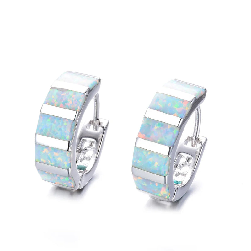 Opal Hoop Earrings 925 Sterling Silver Fine Jewelry