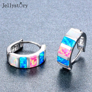 Opal Hoop Earrings 925 Sterling Silver Fine Jewelry