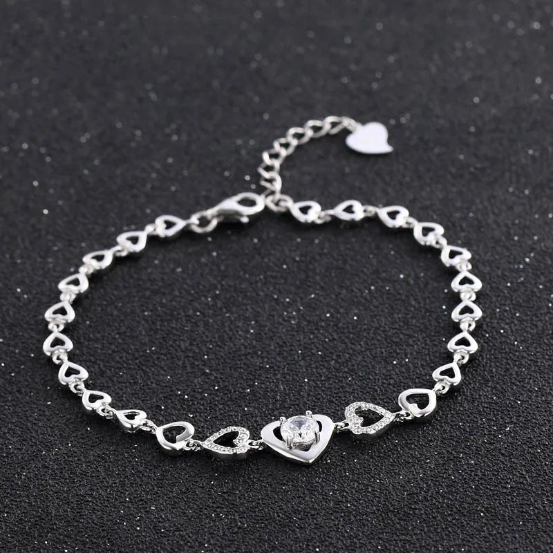 925 Silver Heart Zircon Bracelet - Women's Fashion Jewelry