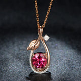 925 Silver Necklace with Ruby Zircon Leaf Pendant for Women