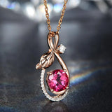 925 Silver Necklace with Ruby Zircon Leaf Pendant for Women