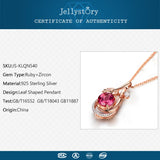 925 Silver Necklace with Ruby Zircon Leaf Pendant for Women