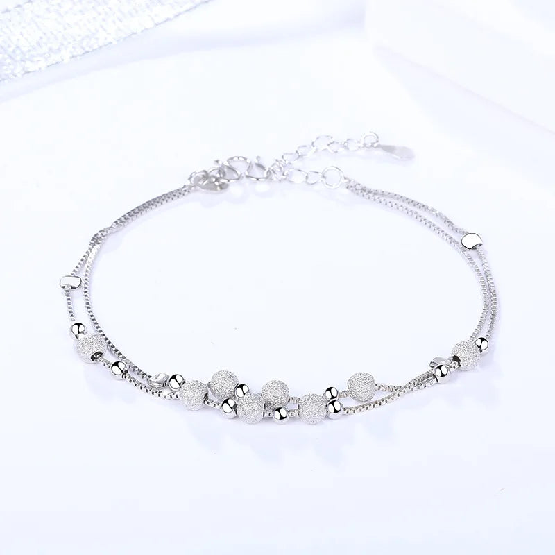 925 Sterling Silver Beaded Bracelet for Women