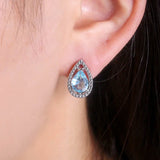 Silver 925 Stud Earrings with Sapphire Gemstones for Women