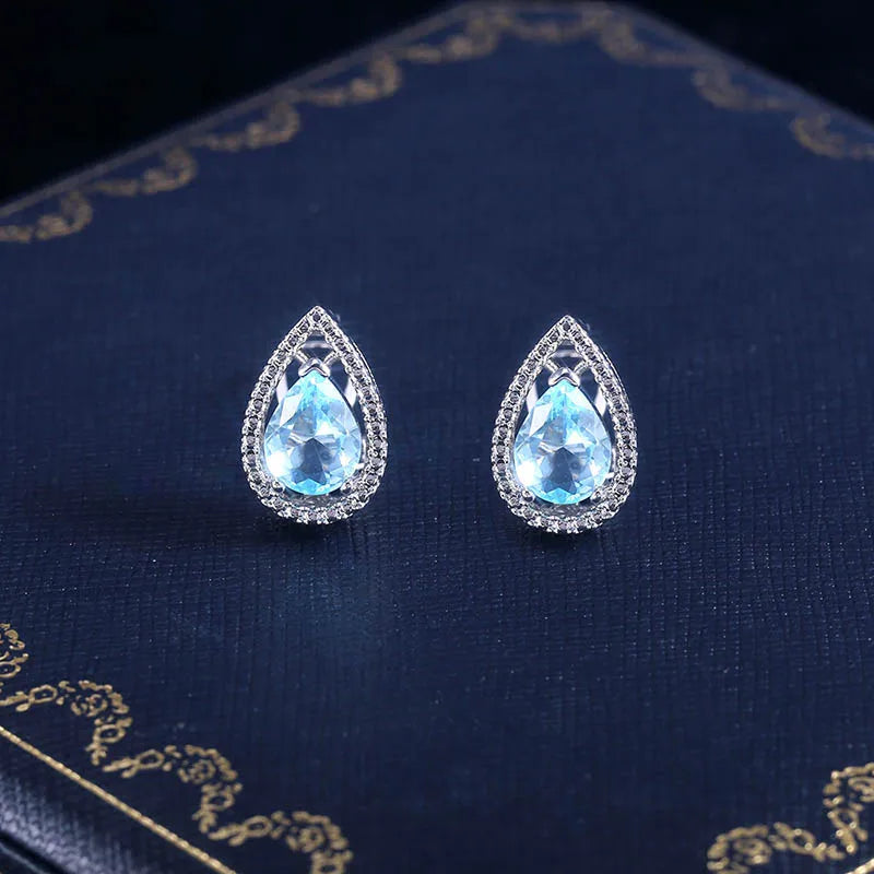 Silver 925 Stud Earrings with Sapphire Gemstones for Women