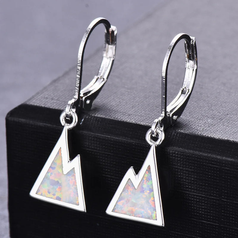 Triangle Opal Drop Earrings 925 Sterling Silver Wedding Anniversary Jewelry