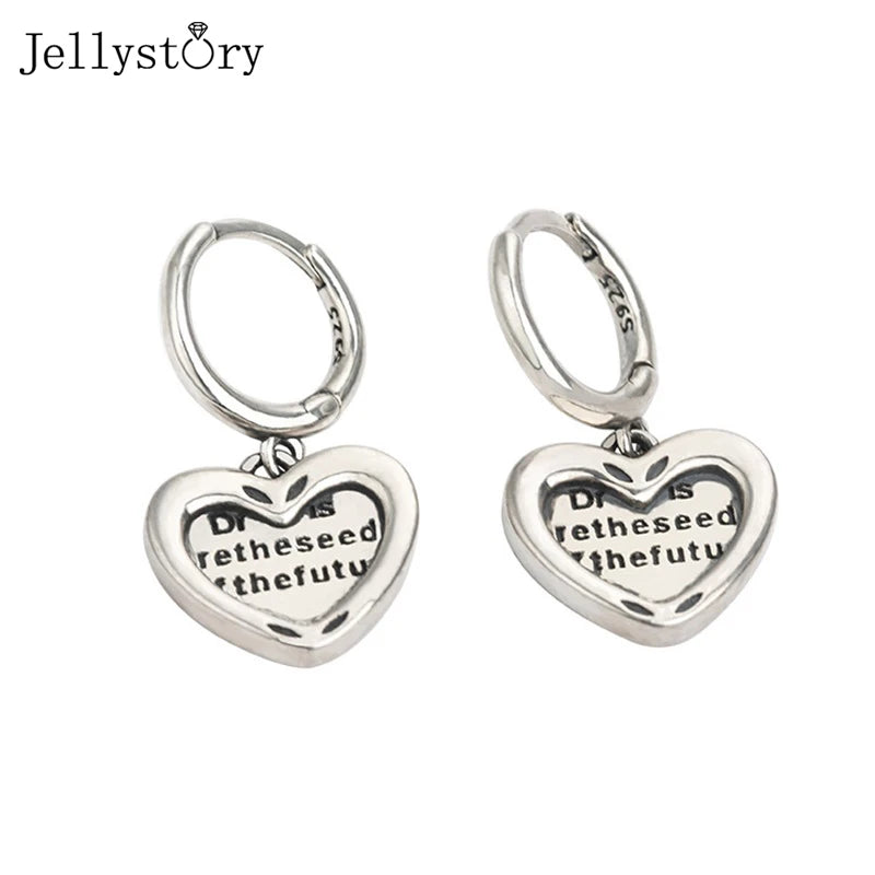 Vintage 925 Silver Drop Earrings Heart Wedding Anniversary Jewelry