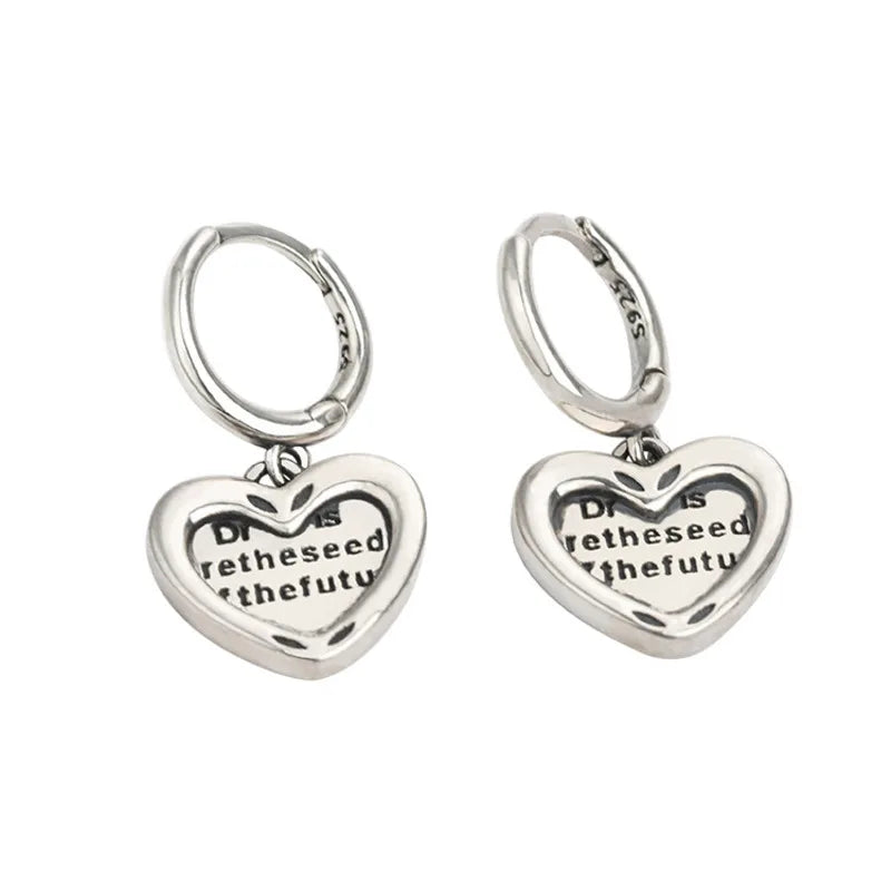 Vintage 925 Silver Drop Earrings Heart Wedding Anniversary Jewelry