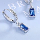 925 Sterling Silver Sapphire Gemstone Rectangle Earring