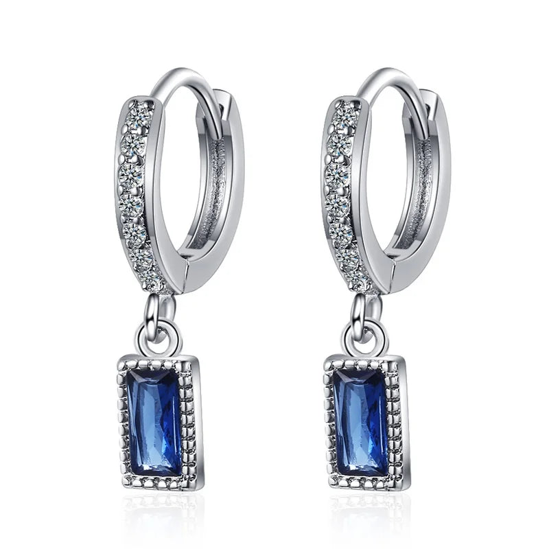 925 Sterling Silver Sapphire Gemstone Rectangle Earring
