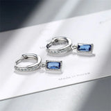 925 Sterling Silver Sapphire Gemstone Rectangle Earring