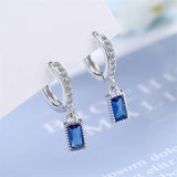 925 Sterling Silver Sapphire Gemstone Rectangle Earring