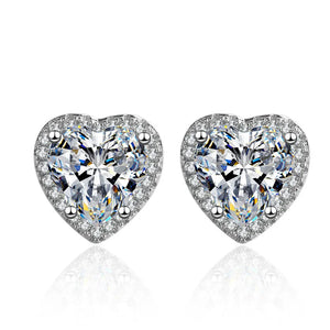 Silver 925 Heart Shaped Stud Earrings for Women