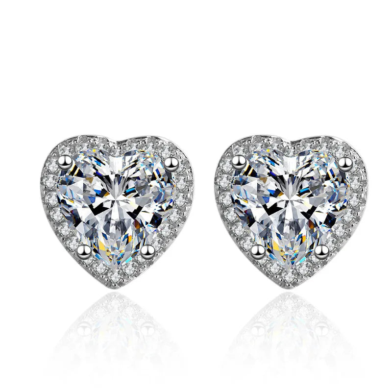 Silver 925 Heart Shaped Stud Earrings for Women