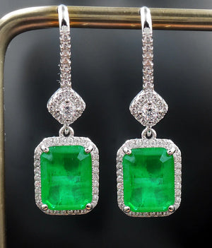 925 Silver Emerald Drop Earrings for Wedding