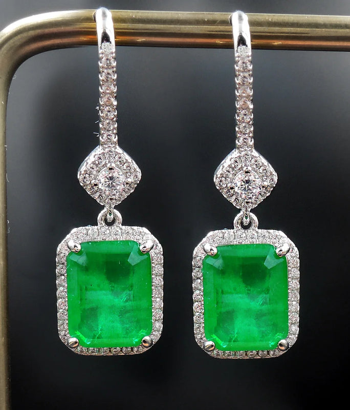 925 Silver Emerald Drop Earrings for Wedding