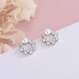 925 Silver Round Freshwater Pearl Zircon Stud Earrings