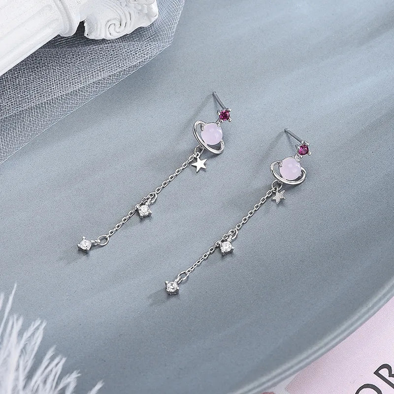 925 Silver Star Shaped Zircon Drop Earrings