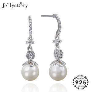 925 Silver Earrings Freshwater Pearl Zircon Wedding Party Jewelry