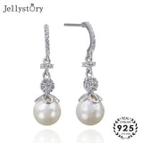 925 Silver Earrings Freshwater Pearl Zircon Wedding Party Jewelry