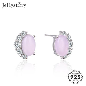 925 Silver Oval Ruby Zircon Stud Earrings Wedding Jewelry for Women