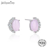 925 Silver Oval Ruby Zircon Stud Earrings Wedding Jewelry for Women